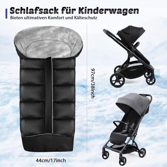 Baby Voetenzak met Ritssluiting - Warm - Voetenzak voor Autostoeltje en Buggy - Baby Slaapzak Deken - voor Kinderwagen - 97x44cm - Zwart — afbeelding 2