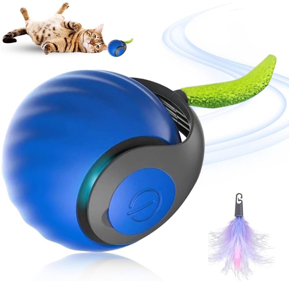 Interactief kattenspeelgoed voor binnenkatten, Speedy Tail kattenspeelgoed, automatisch bewegende kattenbal, kattenspeelgoed, twee snelheidsstanden (blauw)
