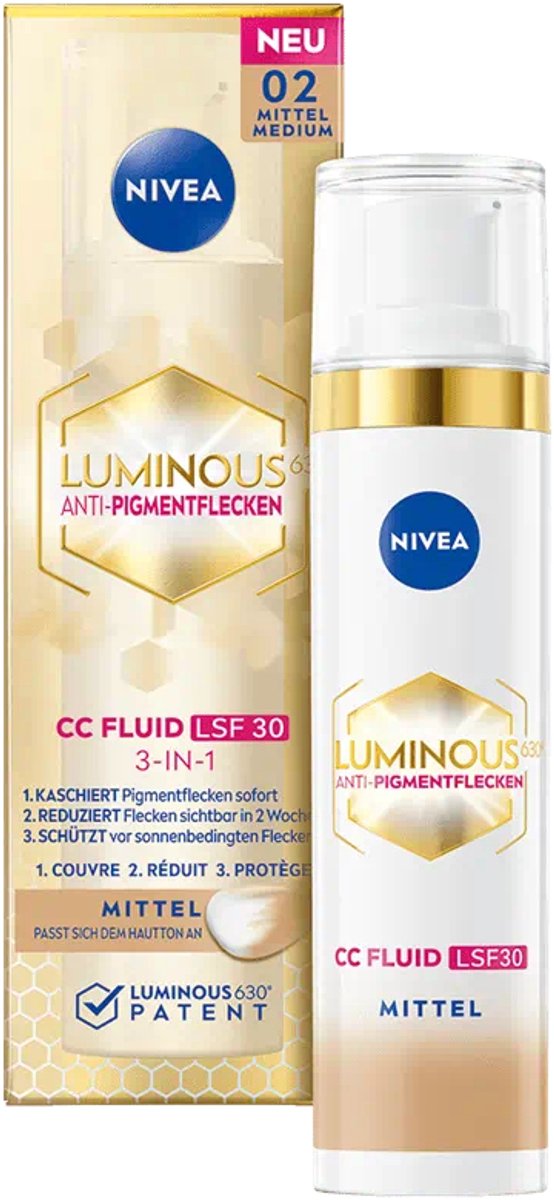 NIVEA - LUMINOUS630 - Anti-Pigment Vlekken - CC Fluid - Gezichtsverzorging Alle huidtypen - SPF 30 - 40 ml - 2 Medium