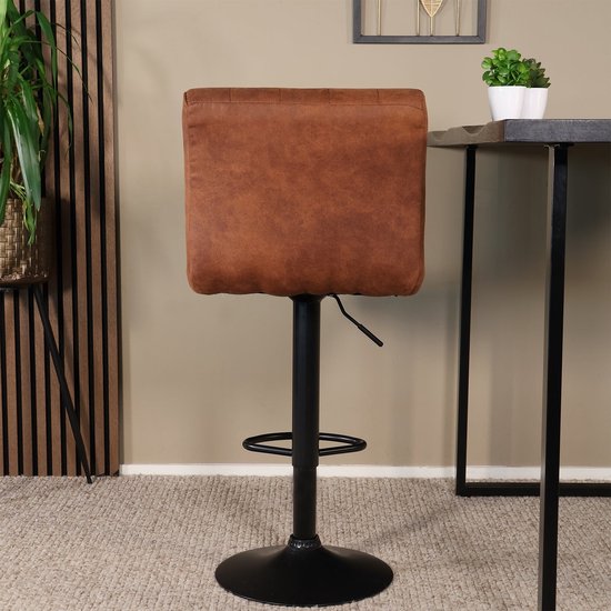 SET OFF: Tabouret de bar 2 pièces Anel avec dossier: microfibre cognac avec piètement noir chaise de bar