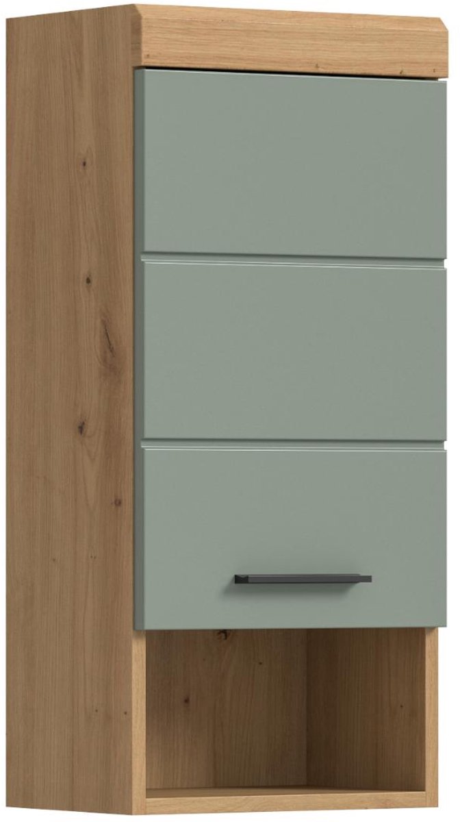 Scout badkamerkast wandgemonteerd 1 deur, 1 plank salvie decor, eiken decor.