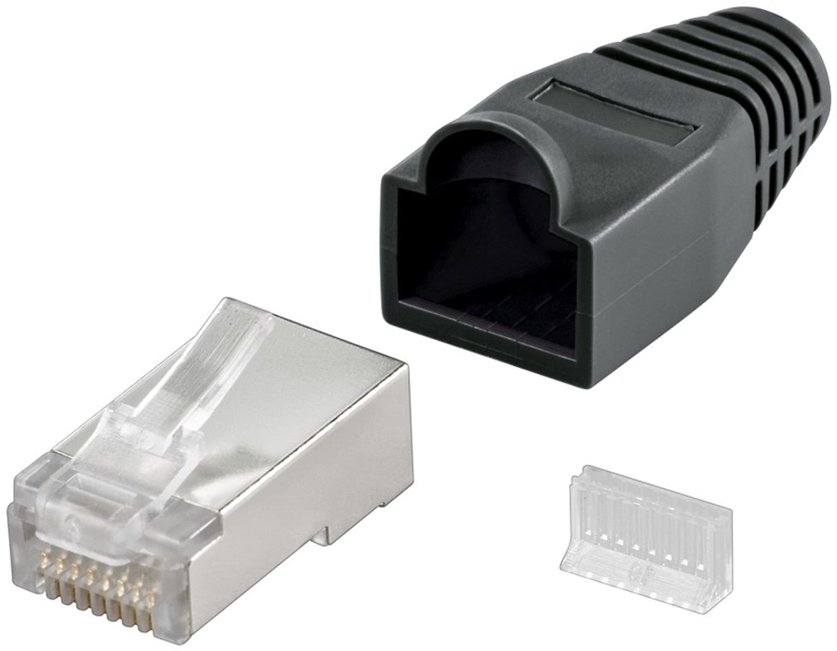 CAT5e RJ45 connector afgeschermd + tule zwart - per stuk