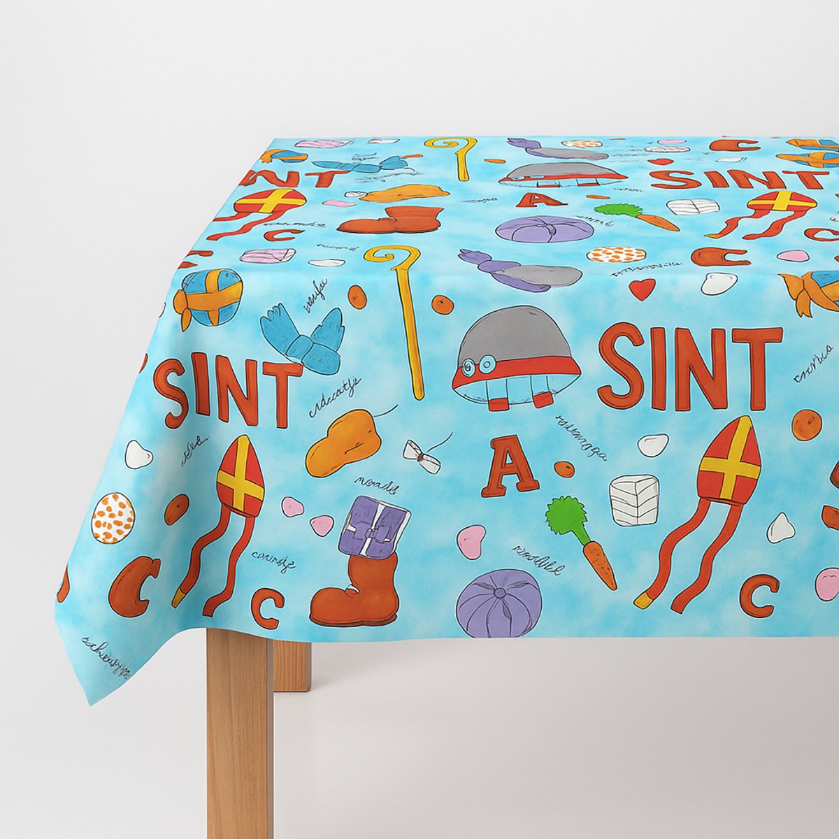 Afwasbaar tafelkleed - ecologisch - tafelzeil - Sinterklaas print/ blauw- 5 december - afmeting: 18 METER - VOLLE ROL - OP ROL GELEVERD