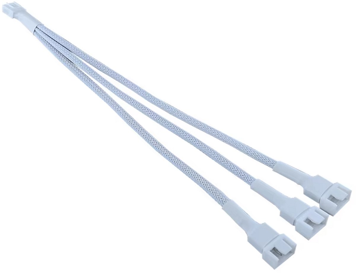 Nereb - PC Fan Splitter Kabel 1 Naar 3 – 4-Pin PWM / 3-Pin – 26 cm – Verlengkabel voor Case Fans – Wit – Voor CPU Cooler & Behuizing Ventilatoren