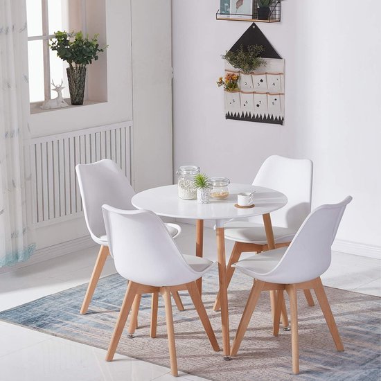 Scandinavische Ronde Eettafel – Moderne Witte Keukentafel met Massief ...