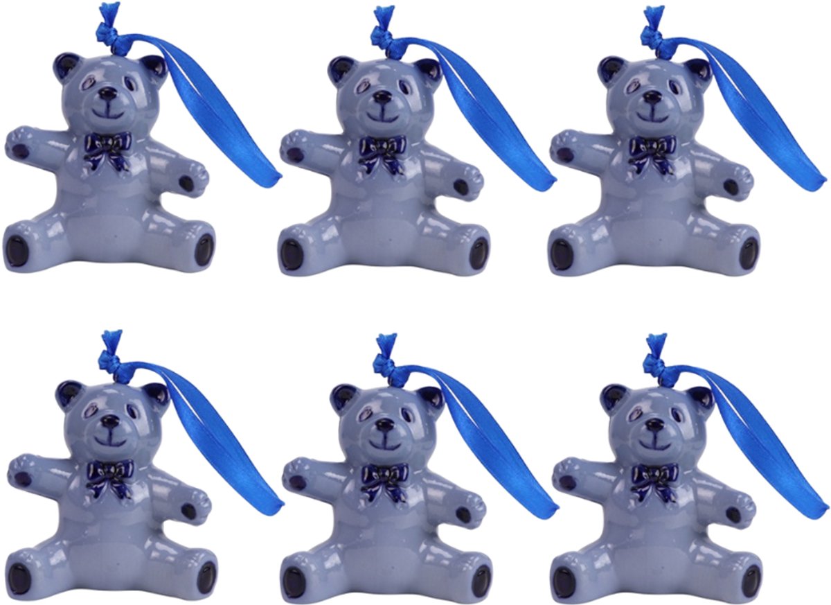 Kerst ornament Delftsblauw - doos van 6 ornamenten - kerst beer