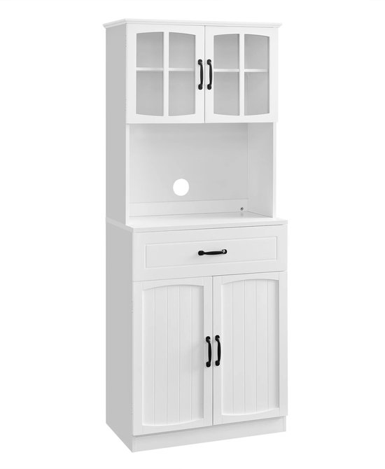 Bearly Keukenkast - Buffetkast - Opbergkast Met Deuren - Multifunctioneel - Verstelbare Planken - 70CM X 33CM X 180CM - Wit