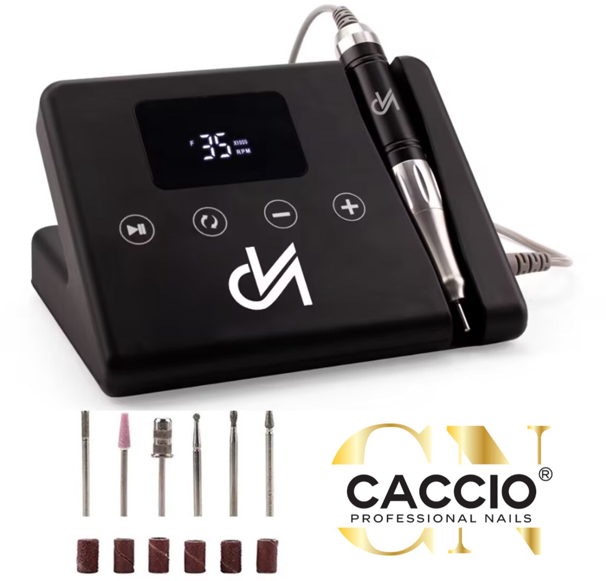 CACCIO®Master 1.0 Nagelfrees Origineel-Elektrische Nagelvijl-Vibratievrij-Geluidvrij - 65W - 1 Jaar Garantie-Zwart-Inclusief 6 bitjes-Licht Handstuk - Manicure/Pedicure Voeten en Handen - Kwalitatieve Motor - Nieuwe Technologie-Professioneel gebruik