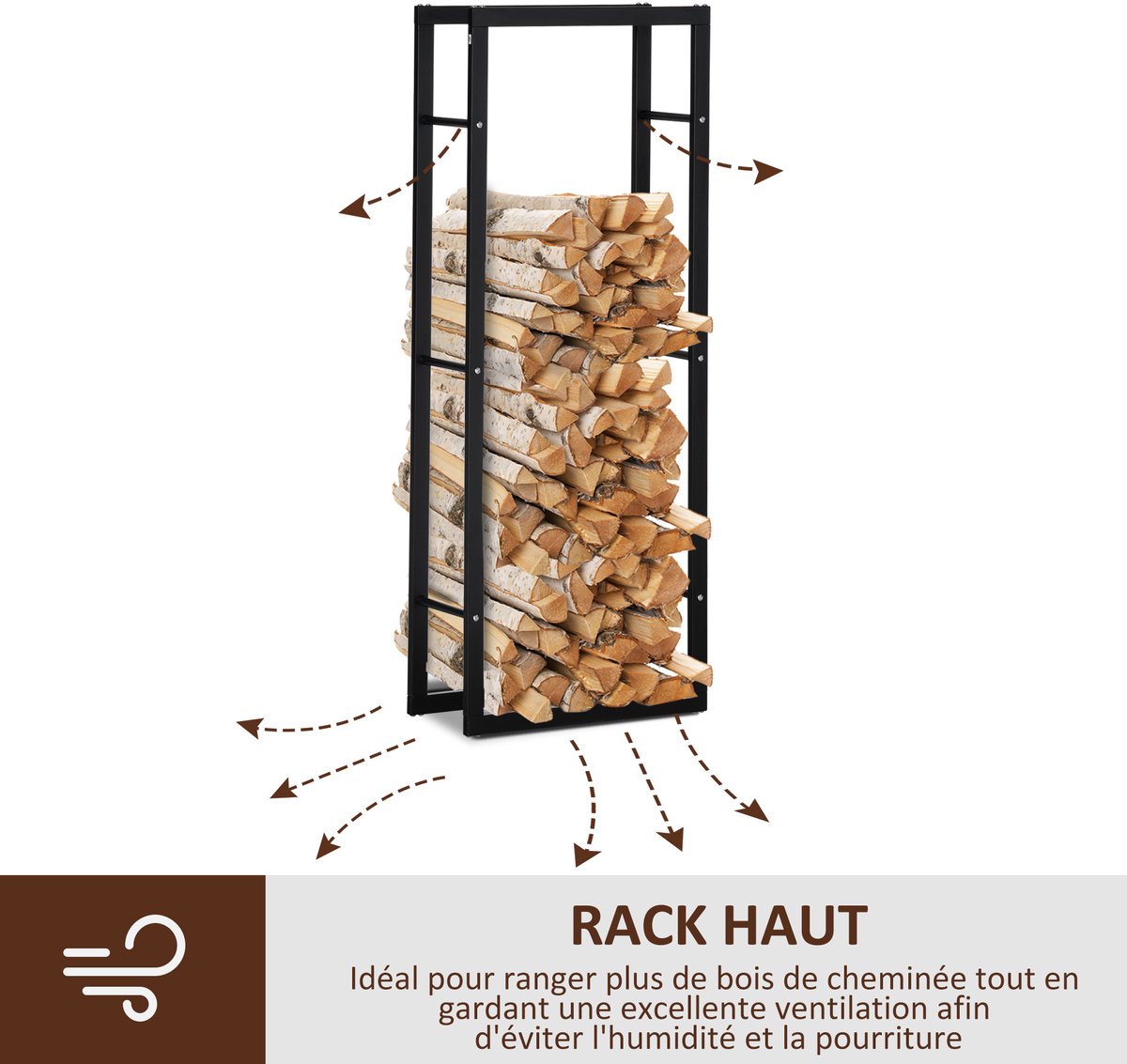 HOMCOM Houtrek - Metaal - 60x25x150cm - Zwart
