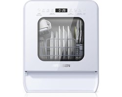 AIRMSEN Mini Vaatwasser - Vrijstaand - Watertank 5L - 9 Programma's - 4 Couverts - Compact (37x50 cm) - 24u Uitgestelde Start - Wit