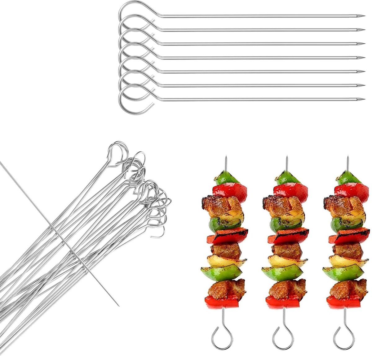 Unyqoos® Set van 80 herbruikbare roestvrijstalen spiesjes voor barbecue en koken