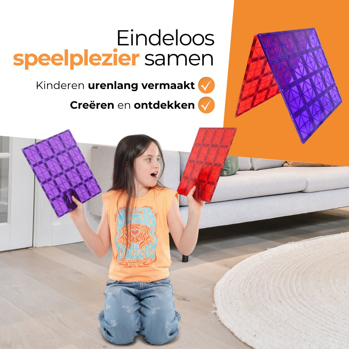 Magna Minds - Magnetisch Speelgoed - Uitbreidingsset - Basisplaten - Rood&Paars - 2 stuks - Magnetic Tiles - Constructie speelgoed - Magnetische tegels - Montessori speelgoed - Magnetic toys - Magnetische bouwstenen - Speelgoed Kinderen — afbeelding 6
