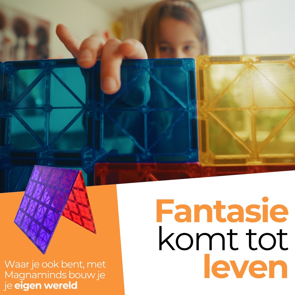 Magna Minds - Magnetisch Speelgoed - Uitbreidingsset - Basisplaten - Rood&Paars - 2 stuks - Magnetic Tiles - Constructie speelgoed - Magnetische tegels - Montessori speelgoed - Magnetic toys - Magnetische bouwstenen - Speelgoed Kinderen — afbeelding 2