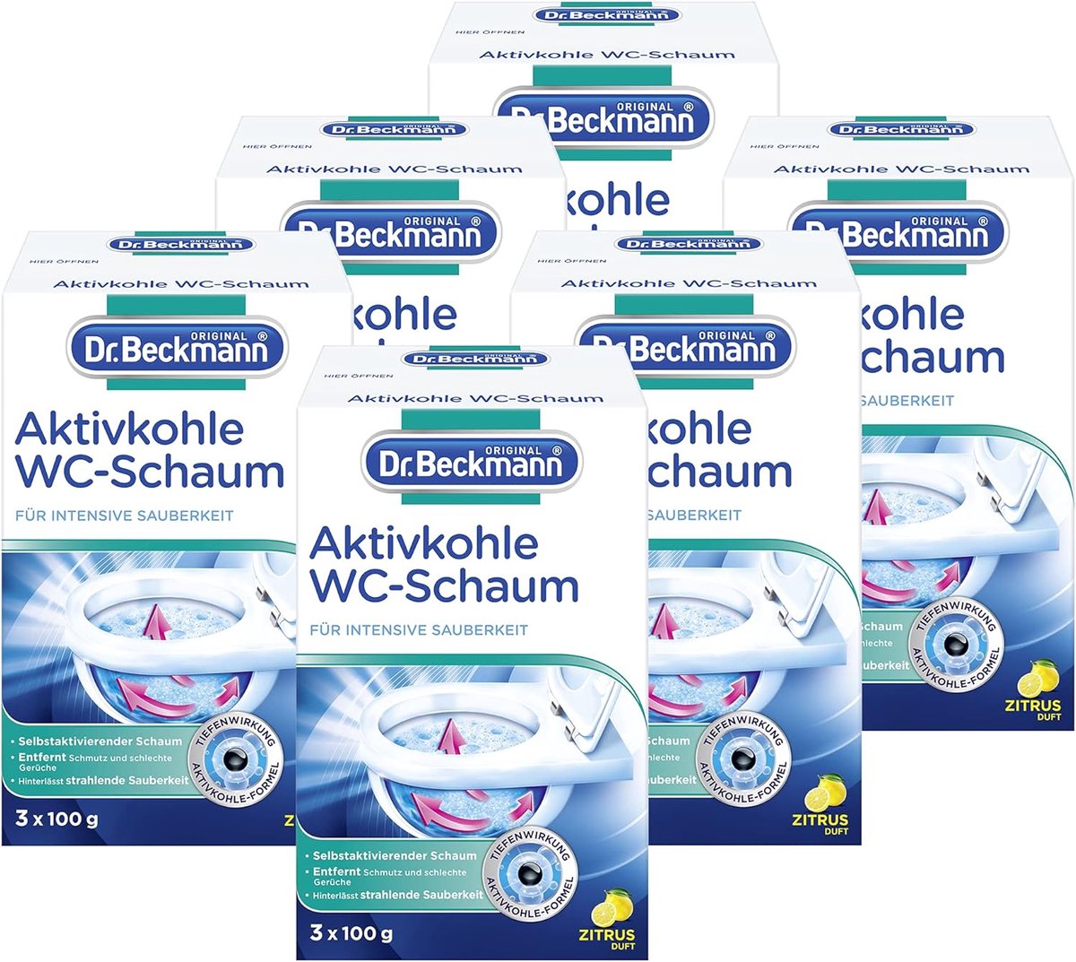 Dr. Beckmann WC Reiniger met Actieve Koolstof - voor Toiletten - Reinigt Grondig - 3 x 100 g - SET VAN 6
