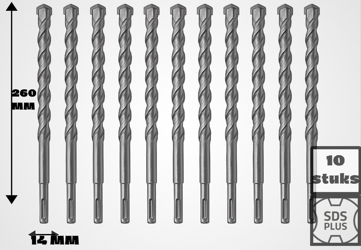 SDS-Plus Betonboor 14x260mm – Tweesnijdende Kop voor Steen & Baksteen/ 10 stuks