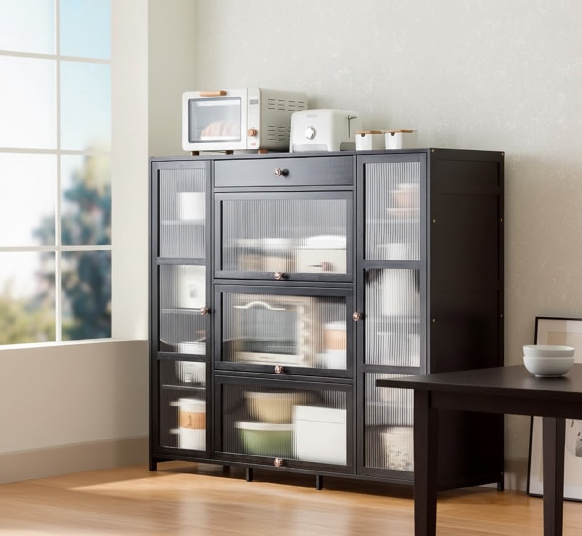 Moderne Vrijstaande Opbergkast met Grote Lade – Duurzame Bamboe Keukenkast, Multifunctionele Kast voor Keuken, Badkamer en Woonkamer – 100x84x40 cm – Novihome