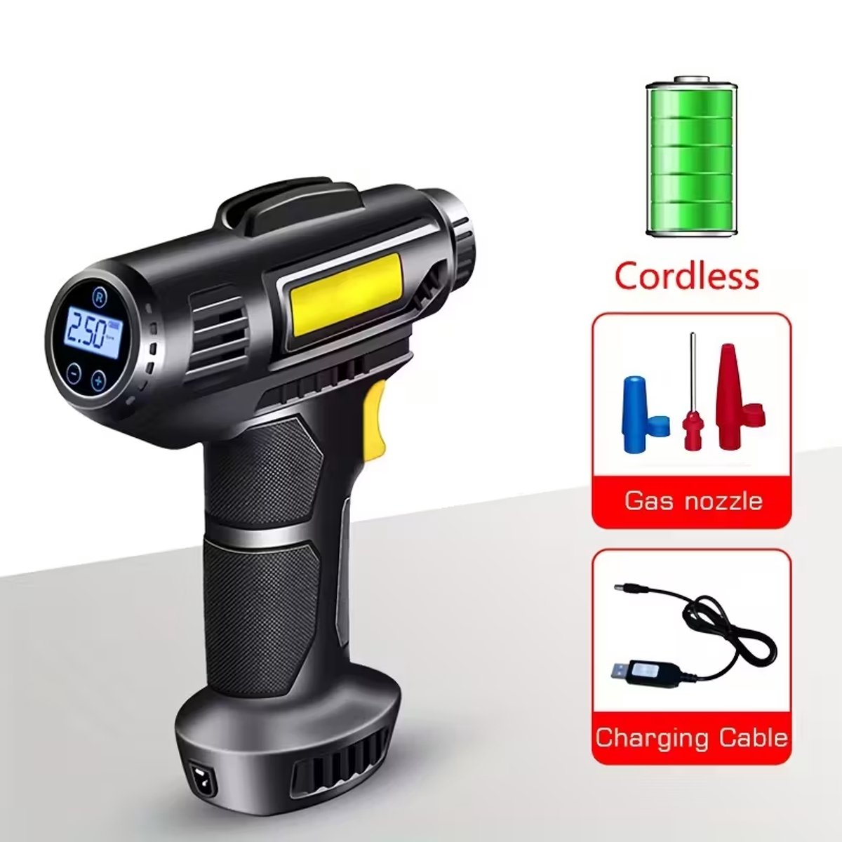 Draadloze Handmatige Bandenpomp met & - Luchtcompressor - 150PSI Hoge Druk, 120W Snelle Opblaasfunctie, Draagbare Air Pomp met Digitale Manometer, Automatische Uitschakeling, Compatibel met Auto's, Motorfietsen, Ballen, Apparatuur