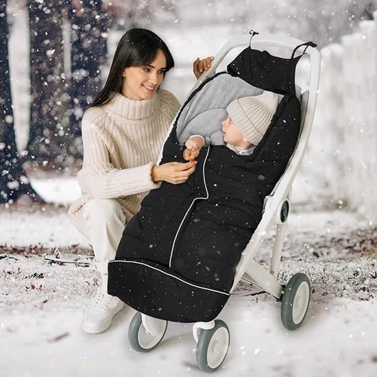 Voetenzak voor kinderwagen-Voetenzak wintervoetenzak voor kinderwagen, universele babyvoetenzak, buggy, winter, met ritssluiting, reflecterende strepen, waterdicht, voor sportwagen, jogger, buggy, zwart van Merkloos — afbeelding 5
