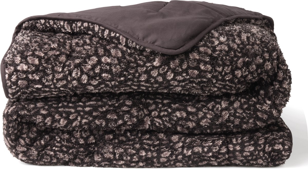 Soulsnooze Teddy Dekbed Panter Antraciet 140×200 - 2-in-1 Dekbed Zonder Overtrek - Wasbaar Dekbed zonder Hoes - Deken - Bedsprei - Fluffy Plaid