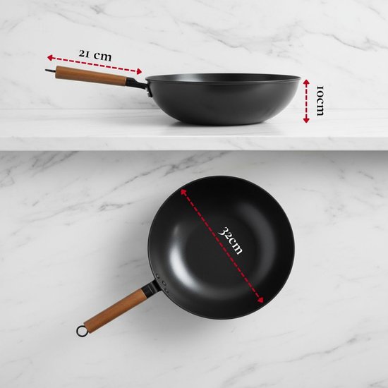 Rednas Takumi Series Wokpan met Deksel – 32 cm – PFAS-vrij – Geschikt voor Inductie, Gas, Keramisch & Elektrisch – Inclusief Houten Spatel – Japans Design