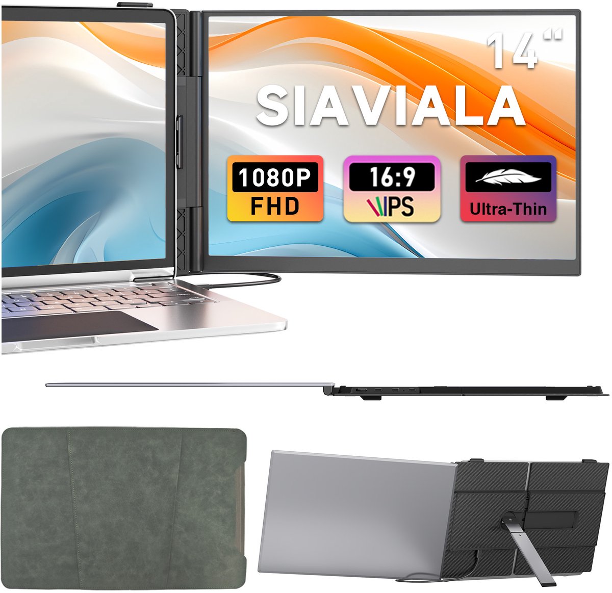 Siaviala S8 14" Draagbare Monitor | Slechts 0.66kg & 1.56cm Dun | 180° Draaibaar | Universele Compatibiliteit | FHD 300 Nits — Jouw Mobiele Kantoor - 200% WerkEfficientie - Slechts 1 Kabel Nodig