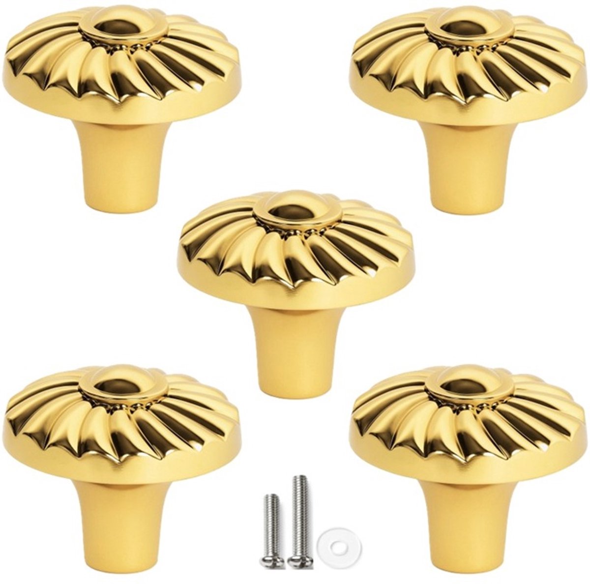 5 X MSQDESIGN Kastknop Goud (Glanzend) - Kastknoppen Goud - 5 stuks - Deurknopjes Goud voor kast- Deurknopjes Goud -kast knop Goud - Meubelknop Goud - Meubelknoppen Goud - Deurknopjes Goud - Deurknoppen Goud - Ladeknoppen voor - incl schroeven