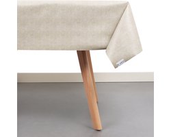 Raved Tafelzeil - 140x140 cm - Beige - Linnen Look - Afwasbaar PVC