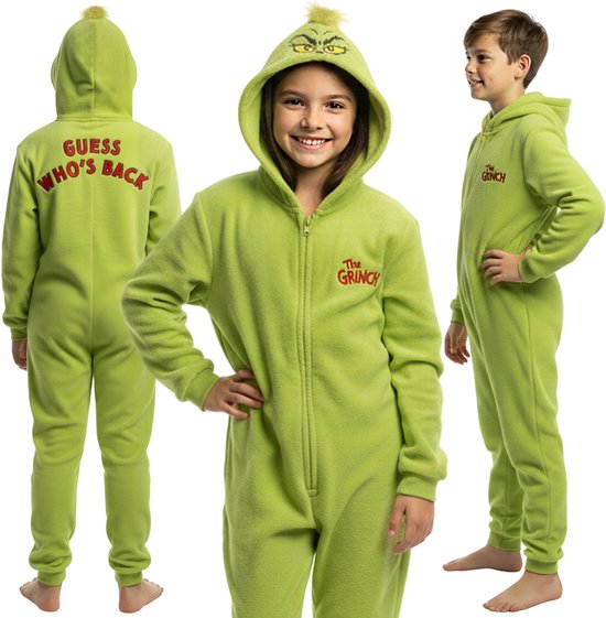 Pyjama Polar Grinch avec fermeture éclair, combinaison chaude pour enfants avec capuche
