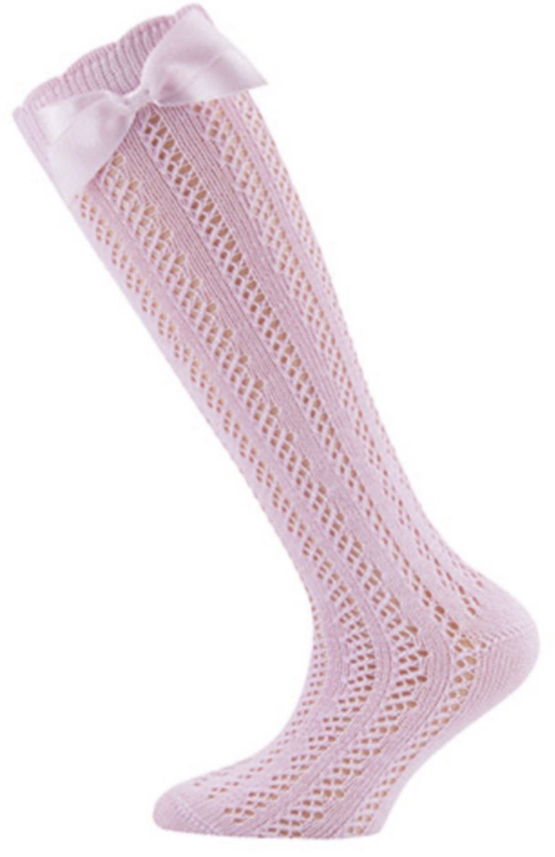 Ewers Roze Kniekousen met Strik - Luxe Meisjessokken voor Feestjes, Bruiloften & Communie - Maat 23/26