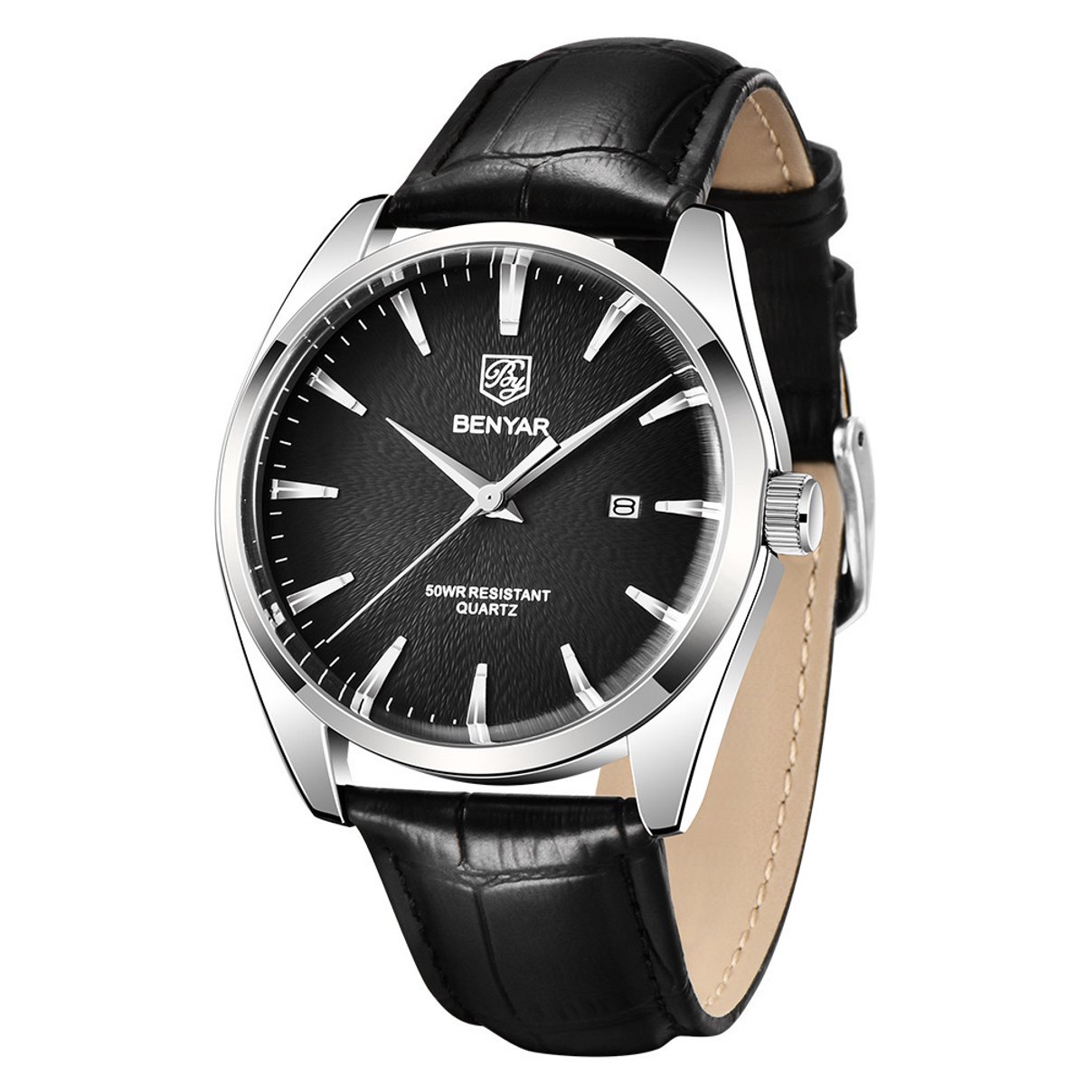 Horloge Heren - Leren Band - Herenhorloge - Zwart