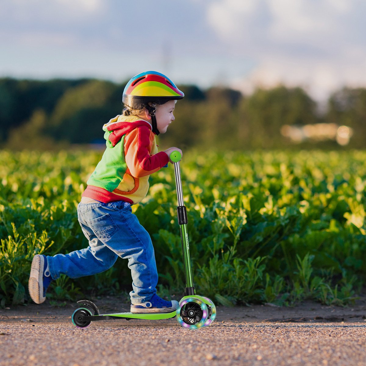 LifeGoods Kinderstep - Step 2-5 Jaar - 3 Lichtgevende LED Wielen - Hoogte Verstelbaar - Jongens/Meisjes - Groen — afbeelding 9