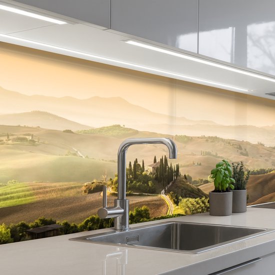 Keuken achterwand 300x80 cm - Spatscherm zelfklevend Landschap - Toscane - Ochtendlicht - Muurbeschermer - Spatwand fornuis