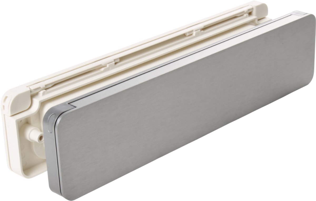Homebox - de isolerende, tochtvrije en geluiddempende brievenbus – buitendeel aluminium ALUINOX geborsteld - binnendeel in crème wit RAL9001