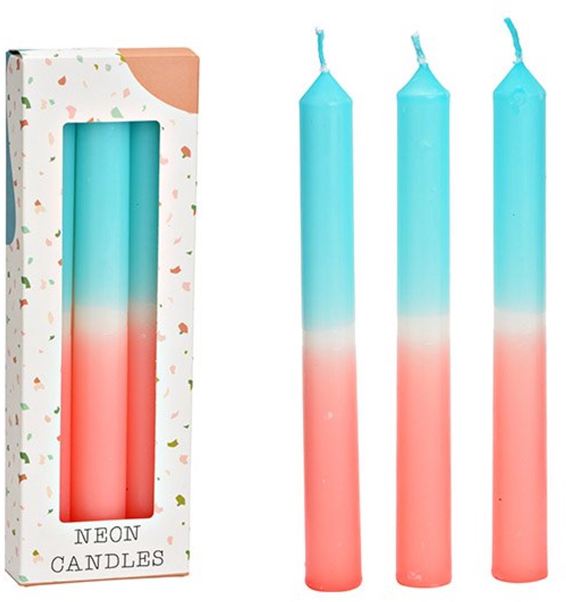 Neon Kaarsen - Set Van 3 - Apricot - Turquoise - Candles - Dip Dye - Pink - Blue - Abrikoos - Roze