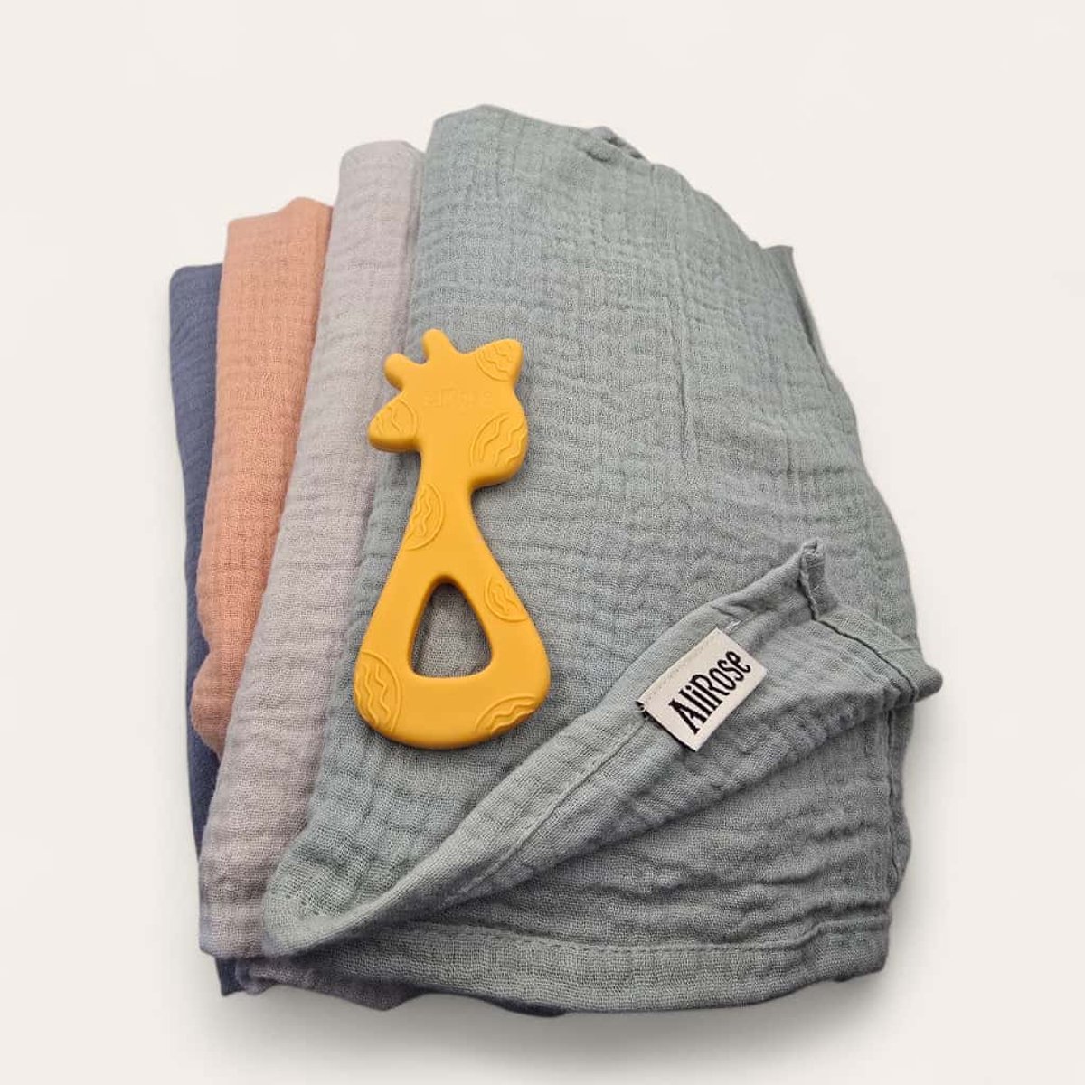 AliRose – Luxe 4-delige Set Babydekens | 100% Katoen – Ademend, Zacht & Multifunctioneel | Inclusief Gratis 100% Siliconen Bijtring