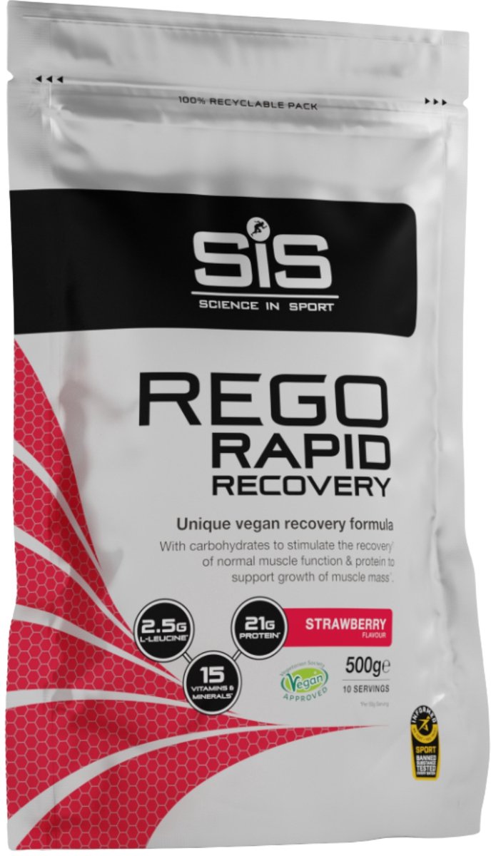 SIS – REGO Rapid Recovery Drink Poeder – Post Workout Proteïne Poeder – 21 g Eiwit per Portie – Aardbei Smaak – Vegan – 10 Porties – 500 g