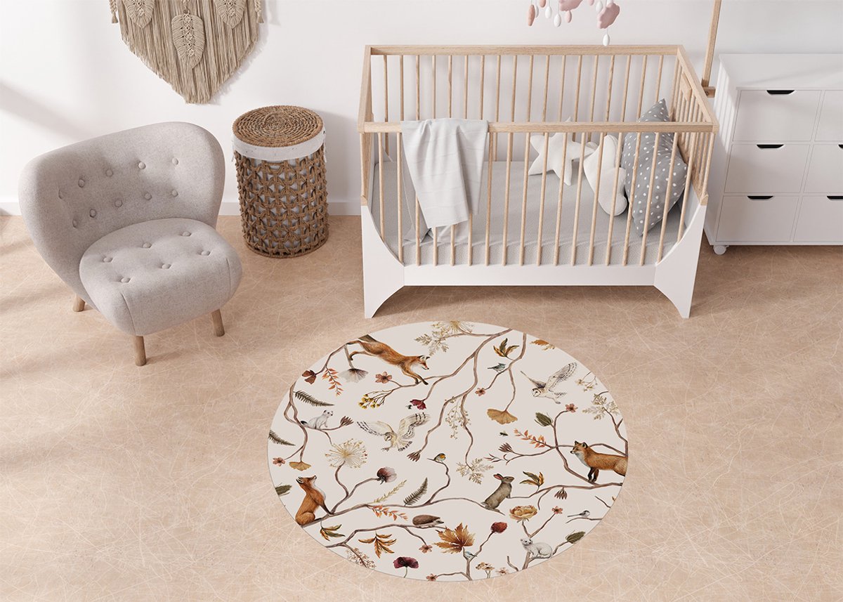 Rond Vinylzeil Playful Forest Kikki Belle- Vinyl kleed-kinderkameraccessoires-vosje-100cm-natuurtinten-kleed