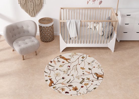 Rond Vinylzeil Playful Forest Kikki Belle- Vinyl kleed-kinderkameraccessoires-vosje-100cm-natuurtinten-kleed