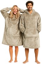Badrock Hoodie deken - Beige capuchon deken - Extra Lang 120cm - fleece deken met mouwen en capuchon – Oversized hoodie deken met mouwen – Draagbare deken - Fleece TV deken – Plaid met mouwen – Warm & zacht – Fleece poncho - Beige