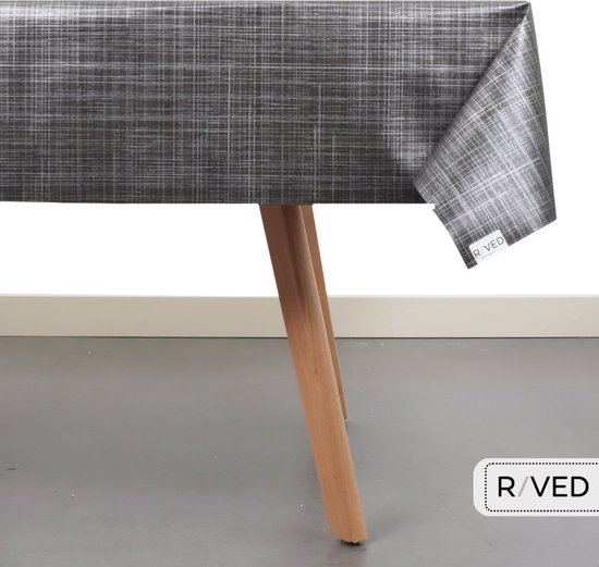 Raved – Tafelzeil Linnen Look 140 cm × 140 cm – Donker Grijs – PVC Afwasbaar