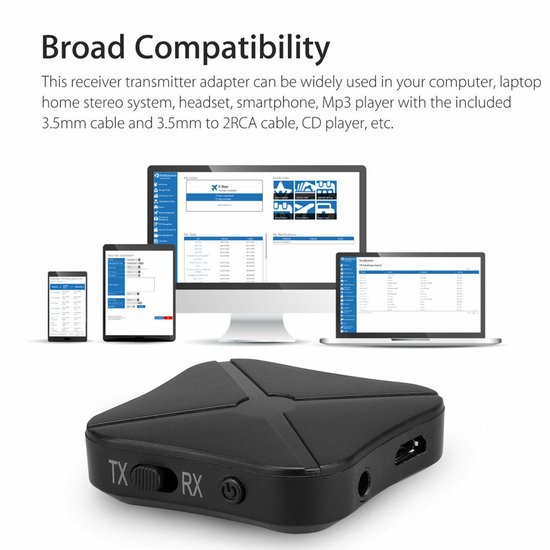 Bluetooth 5.0-zender en -ontvanger-combo Bluetooth-adapter Geschikt voor tv's, autoluidsprekers en computeraudio. van ZIOCOM — afbeelding 3