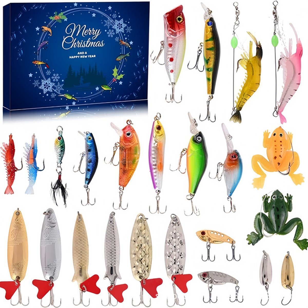 Adventskalender 2025 voor mannen - visspullen Geschikt voor-vishengel kerstkalender vissen adventskalender voor vissers volwassenen,tieners - 24 visaas viskalender kerstcadeau voor mannen, vader, vriend