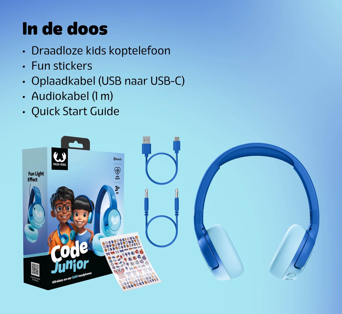 Fresh 'n Rebel Code Junior - Koptelefoon kind - Kinder koptelefoon - Draadloos (Bluetooth) & Bedraad – Inclusief Aux kabel (1m) - Wavy Water – foto 6