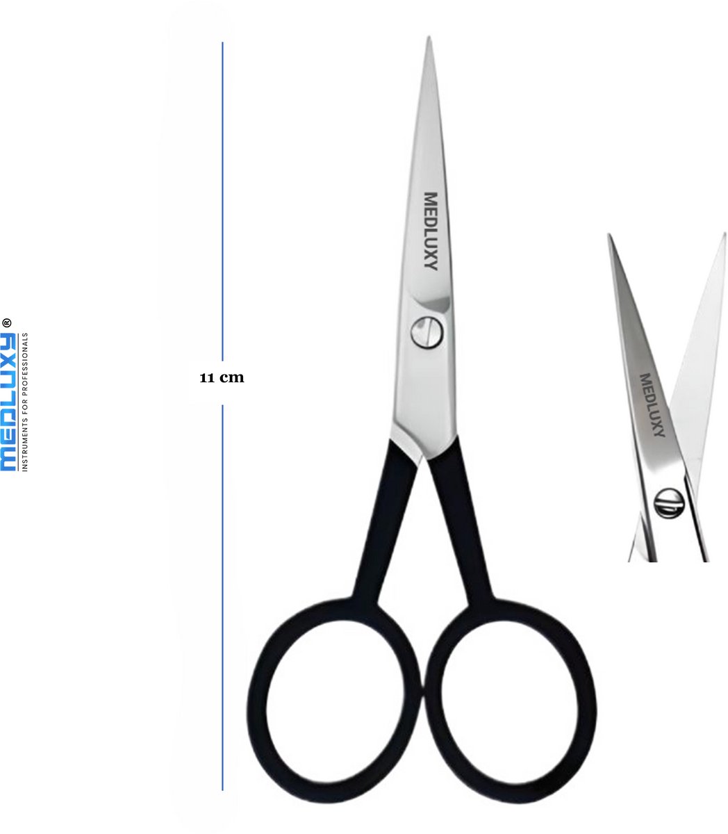 MEDLUXY® - Gezichtshaar Schaar - Fijne Punt - Wenkbrauwschaartje - Snor- en Baardschaar - voor bijwerken van gezichtsbeharing - Rechte Schaarbladen - 11 cm