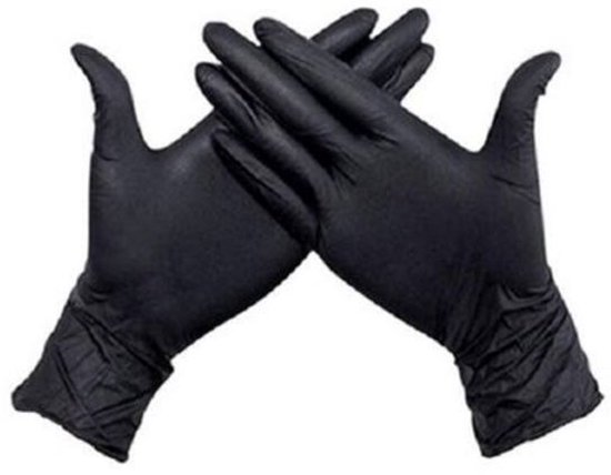 Zwarte nitril handschoenen met gekruiste vingers.