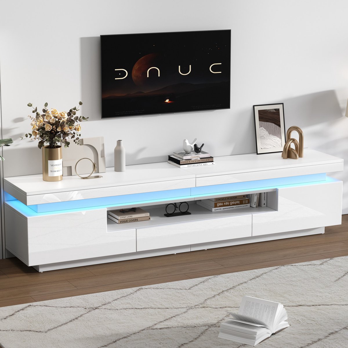 Sweiko TV-meubel - Hoogglans - LED-verlichting - Met lades - Wit