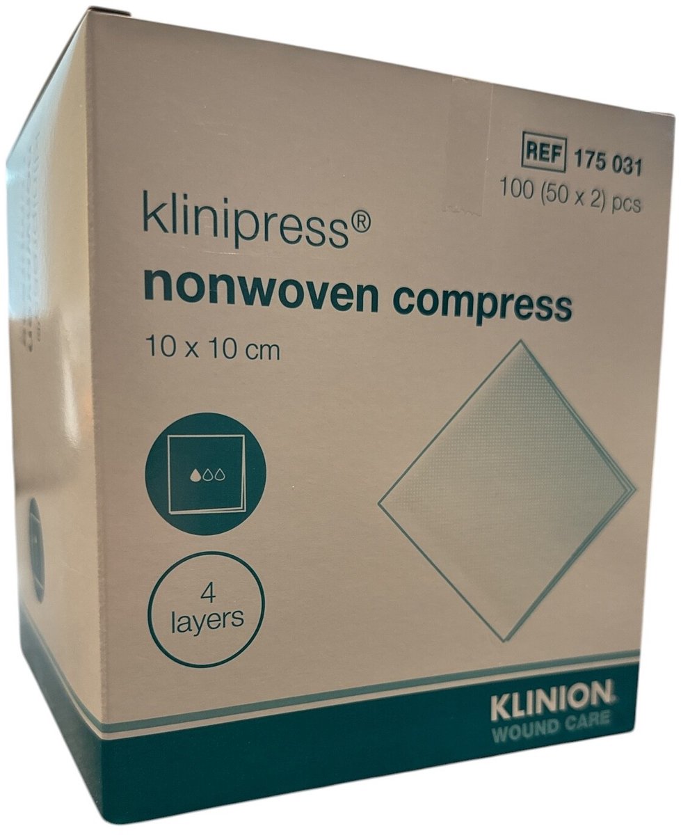 Klinion non-woven kompres, 10 x 10 cm, 50 x 2 stuks