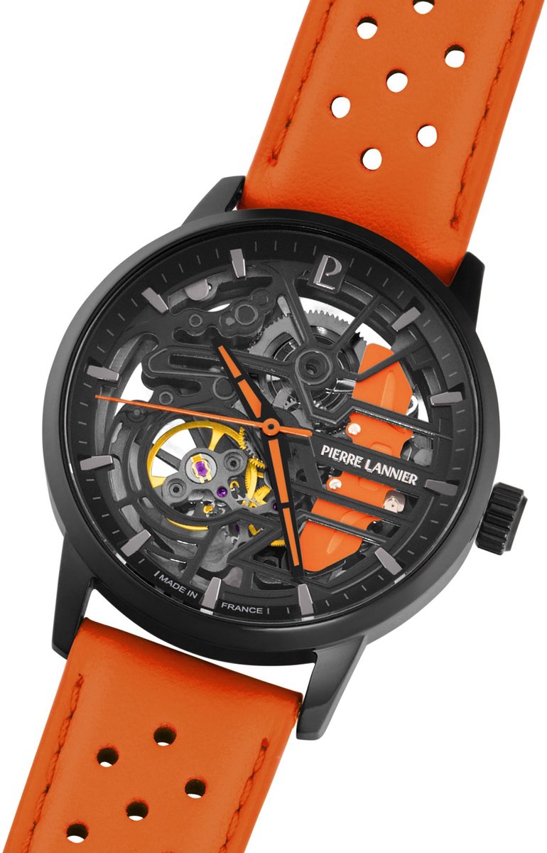 PADDOCK Ladies Watch Black Dial Orange Leather Strap 20 MM