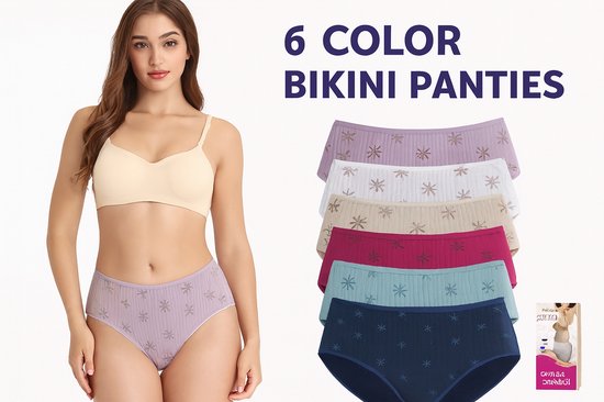 Lot de 6 culottes pour femme - Taille haute - Katoen (95 %) et extensible pour un Comfort Perfect - Disponible du L au 4XL - 6 couleurs par lot - Sous-vêtements pour femme