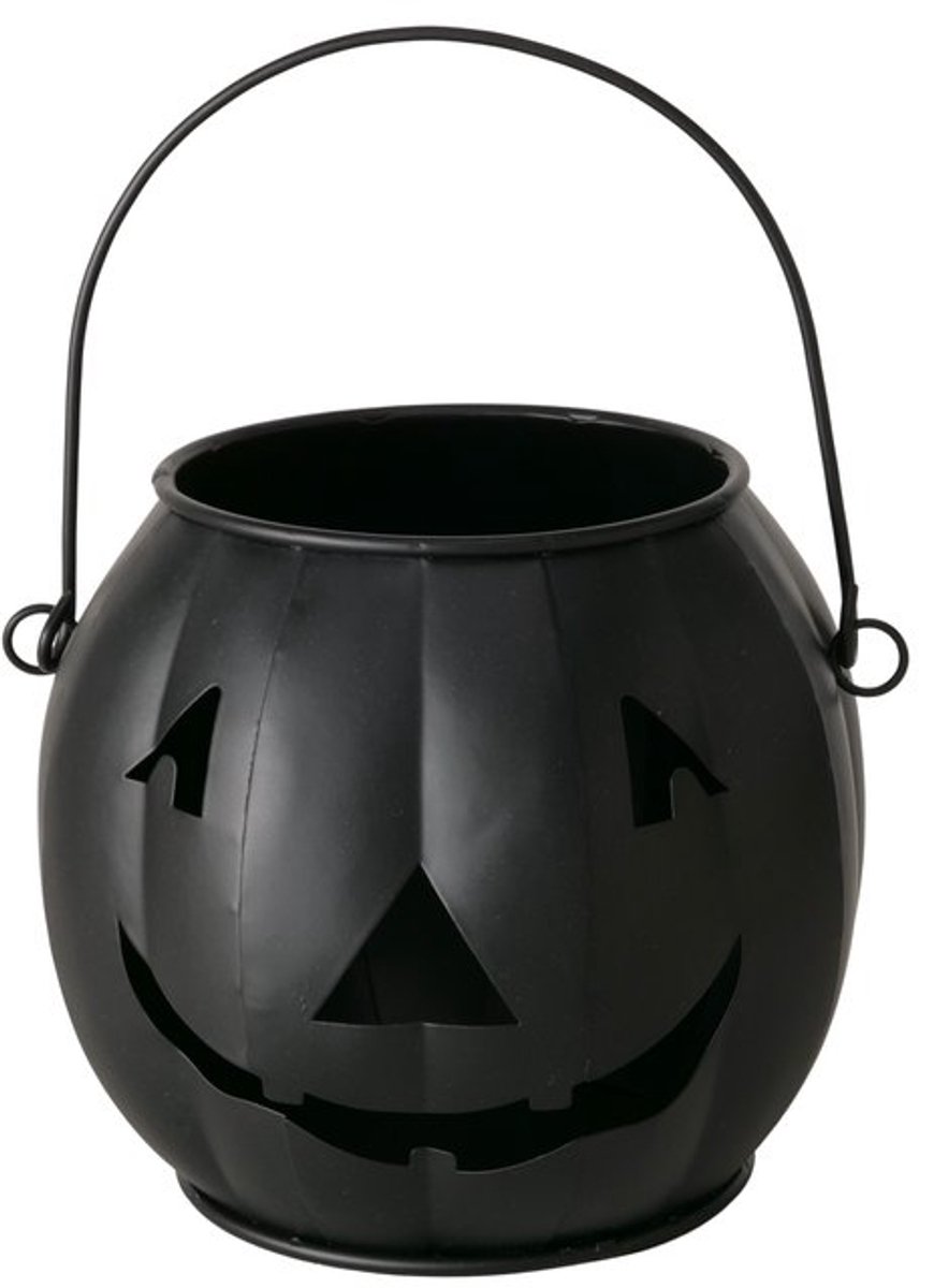 Boltze Windlicht Halloween Pompoen Grimasi - H 14 cm - gepoedercoat ijzer Zwart